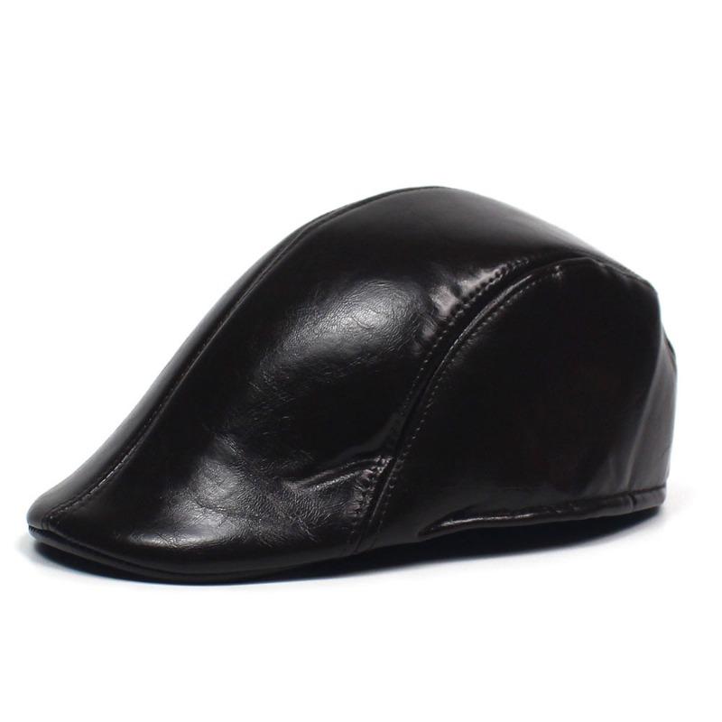 Bright Leather Solid Color Beret Men's Forward Hat Fashion Leather Hat Cap Men's and Women's Retro Hat