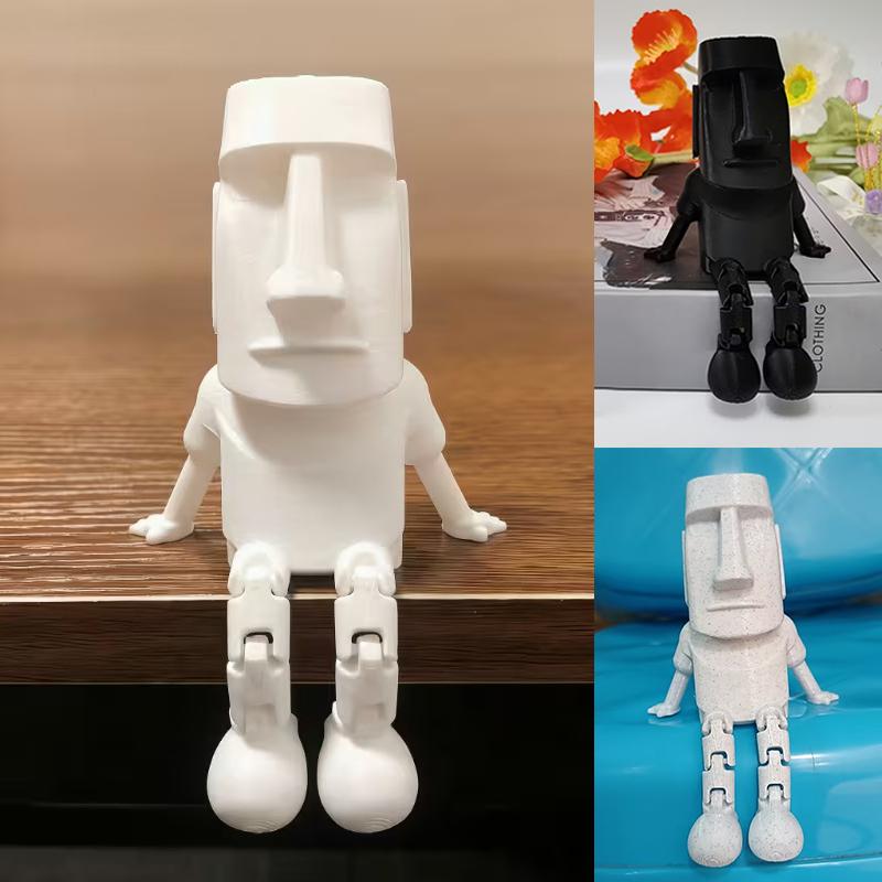 3D Printed Statue Easter Island Ornament With Movable Joints Collectible Figurine Home Desk Decor Party Gift