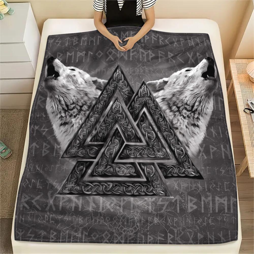 1Pc Viking Pattern Print Flannel Blanket, High quality Comfortable for All Seasons, Home Decor, Warmth and Comfort, Perfect for Christmas Gifts