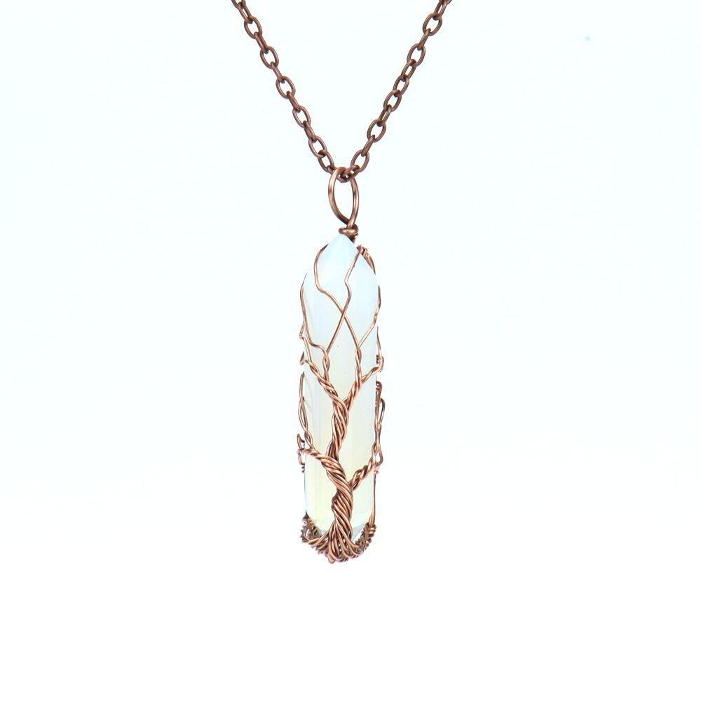 Ancient Red Copper Wound Tree Of Life Natural Crystal Hexagonal Prism Necklace Fortune Tree Necklace N