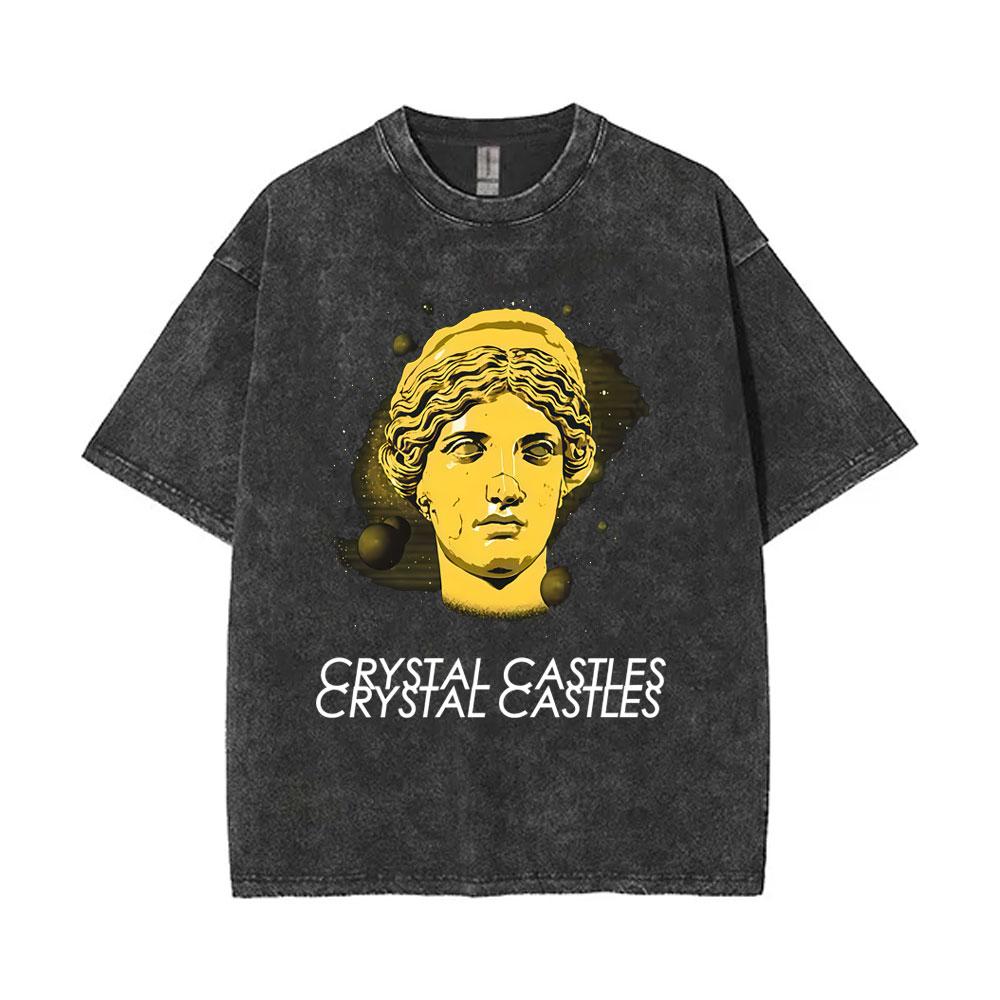 T-shirt Grafica Vintage Lavata Crystal Castles Uomo Donna Retro Gotica Rock Oversize T-shirt Maschile Cotone di Alta Qualità