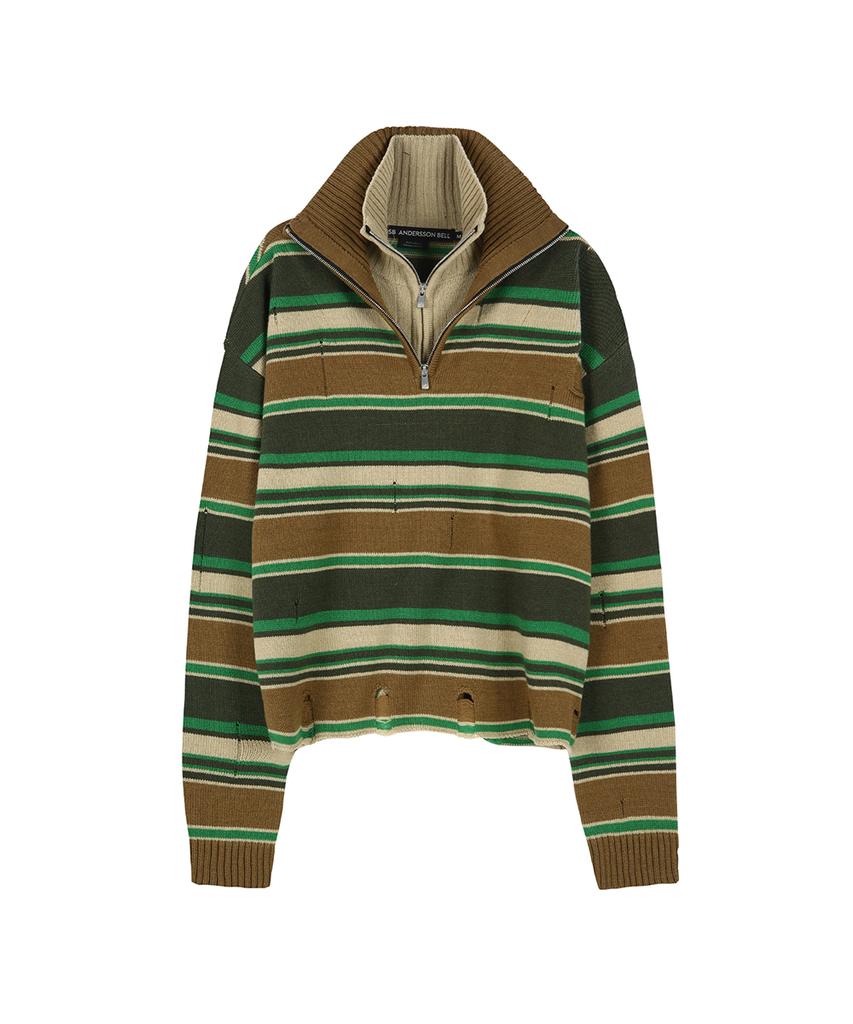 ADSB ANDERSSON BELL Double Layered Stripe Half Zip-Up Sweater Atb1451M(Beige/Brown)