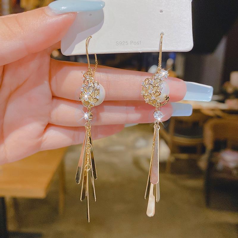 S925 Silver Zirconia Tassel Stud Earrings - 2024 Trendy Korean Temperament Style