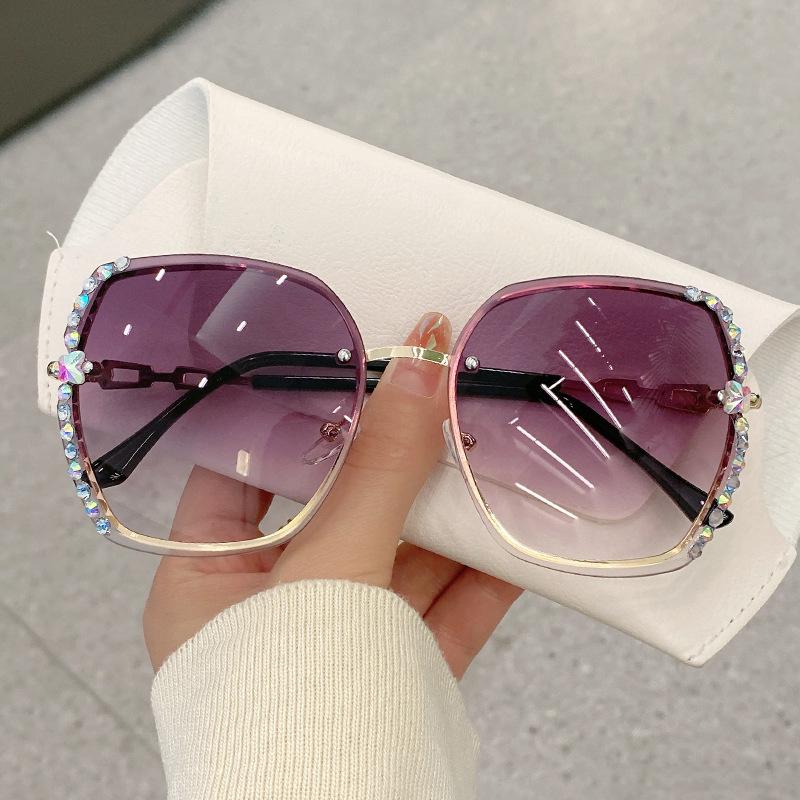 Rhinestone Decor Rimless Fashion Sunglasses For Women Men Casual Gradient Glasses For Summer Beach Party UV400