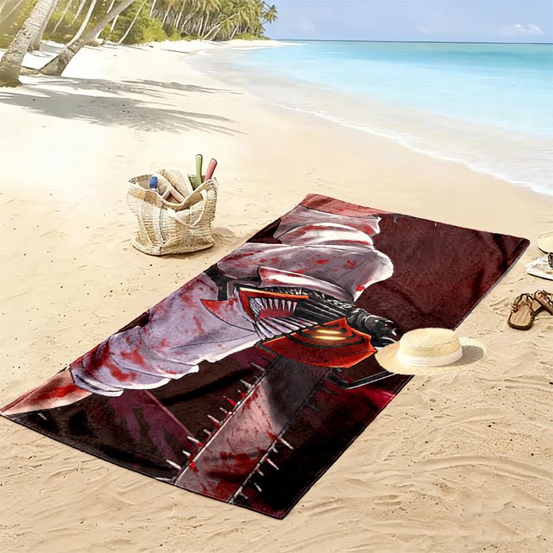 Chainsaw Man Print Beach Towel, Large Soft Quick Dry Towel for Beach Camping Swimming