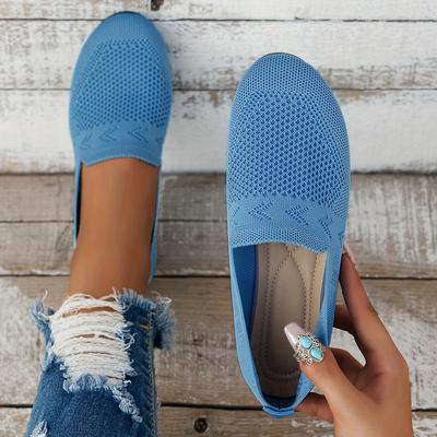 NOVOS Sapatos Femininos de Malha com Biqueira Redonda e Rasteira, Sapatos Femininos de Cor Sólida e Sem Cadarço para Caminhada, Calçados Femininos Respiráveis para o Dia a Dia