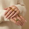 Vnox Romantic Gold Color Heart Water Drop Shaped Natural Stone Ring, Stainless Steel Geometric Natural Tiger Eyes Rings Jewelry