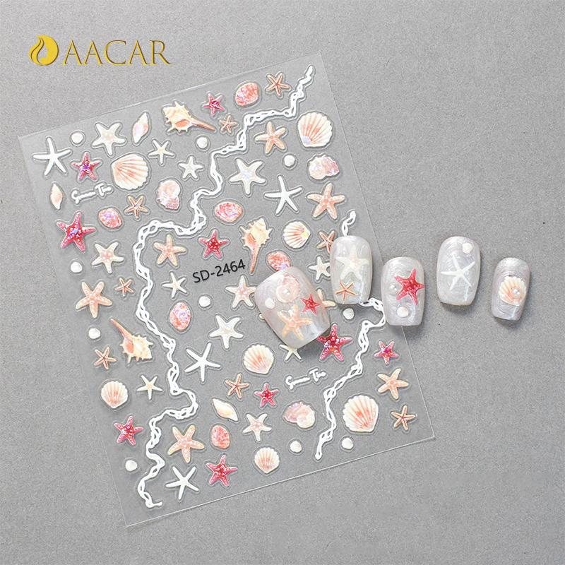 Shell Starfish Shell Nail Stickers Cute Starfish Decorative Stickers For Nails DIY 5D Self Adhesive Summer Manicure Decals