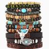 New 12-piece turquoise wood beads beaded alloy accessories elastic line men's bracelet