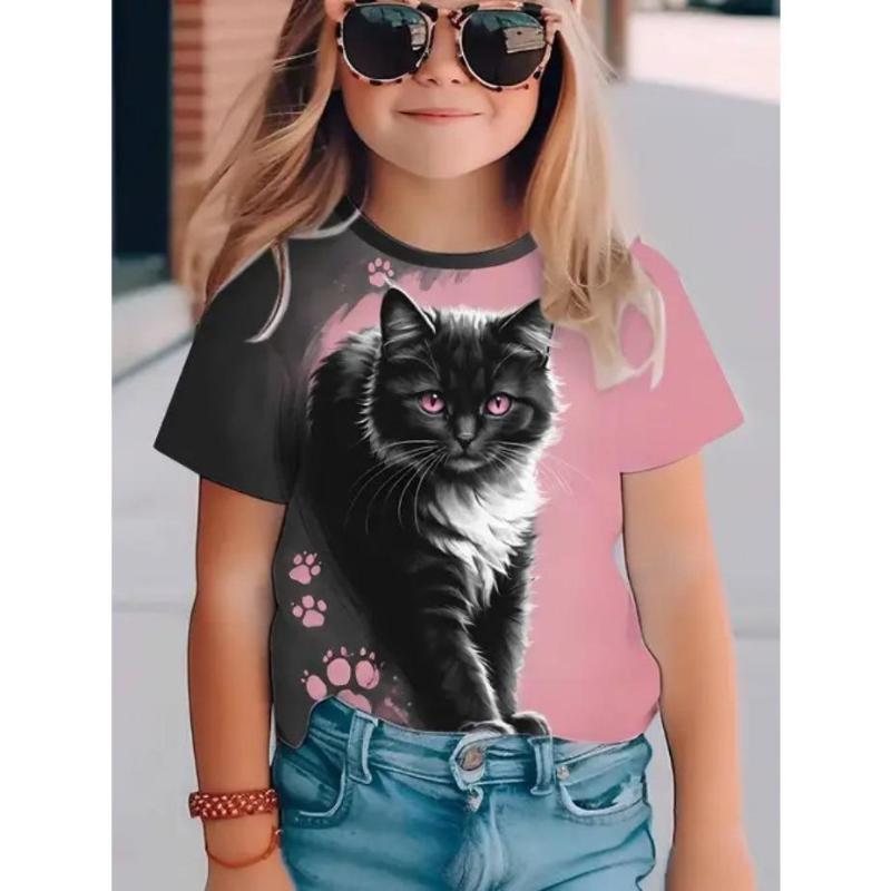 Søt kortermet skjorte tegneserieprint jenter barn myke komfortable t-skjorter jenter