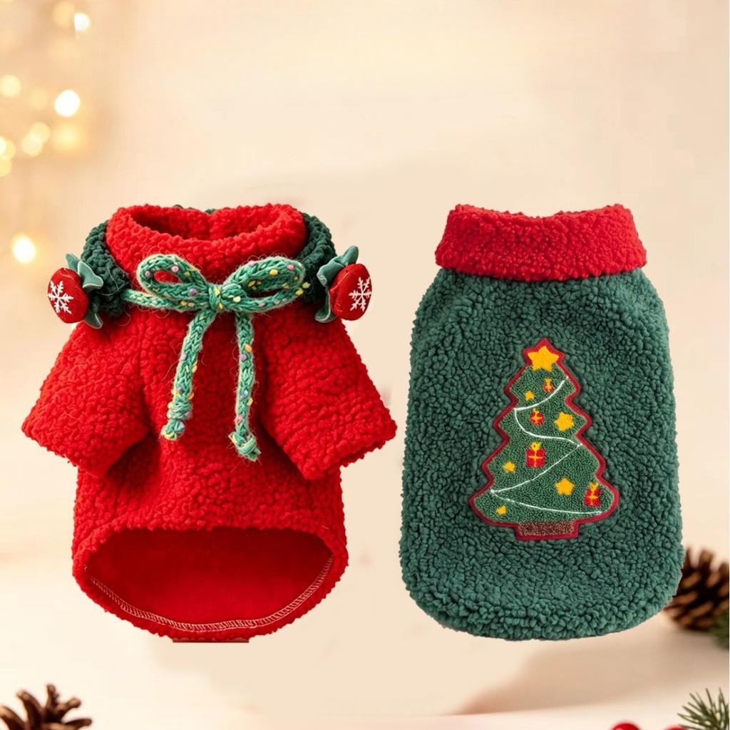 Christmas Pet Sweater Autumn and Winter Plush Warm Coat Teddy Cat Small and Medium-sized Dog Holiday Clothing