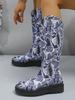 Vintage Floral Pattern Platform Long Boots  Women Fashion Show Style Slip-on Female Mid-Calf Boots Casual Large Size 43 Booties