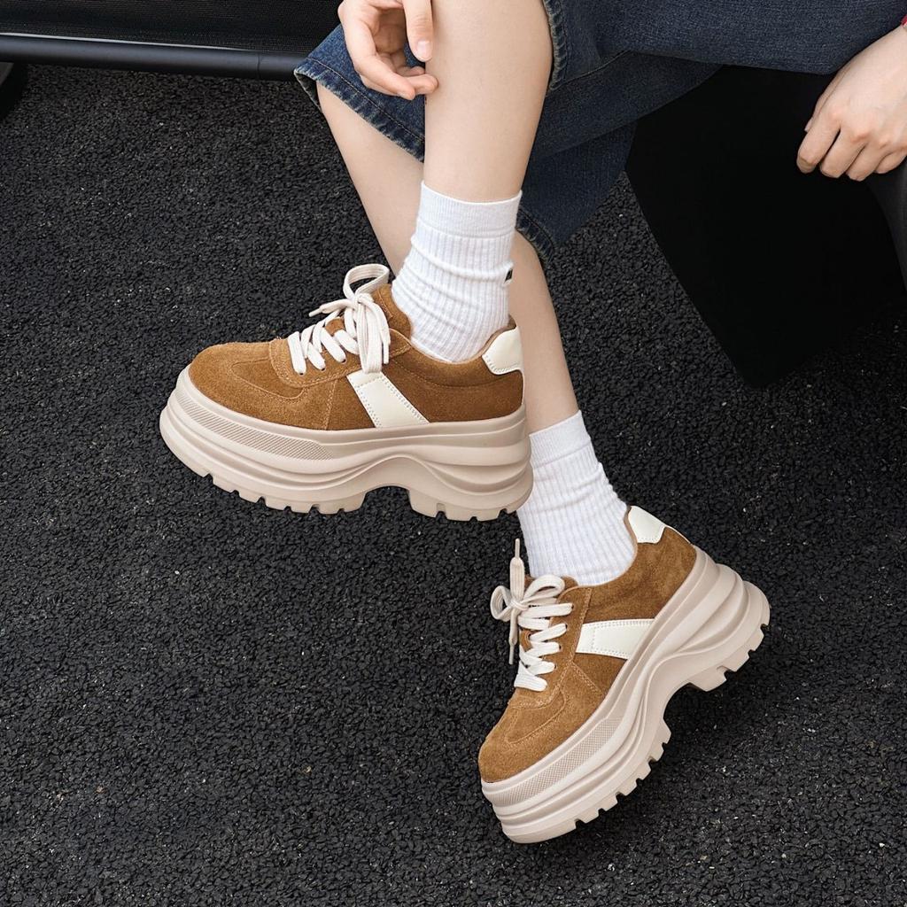 2025 New Autumn Leather Platform Small Height Increase Casual Shoes Dad Shoes Women's Lace-up Forrest Gump Shoes Sports Shoes