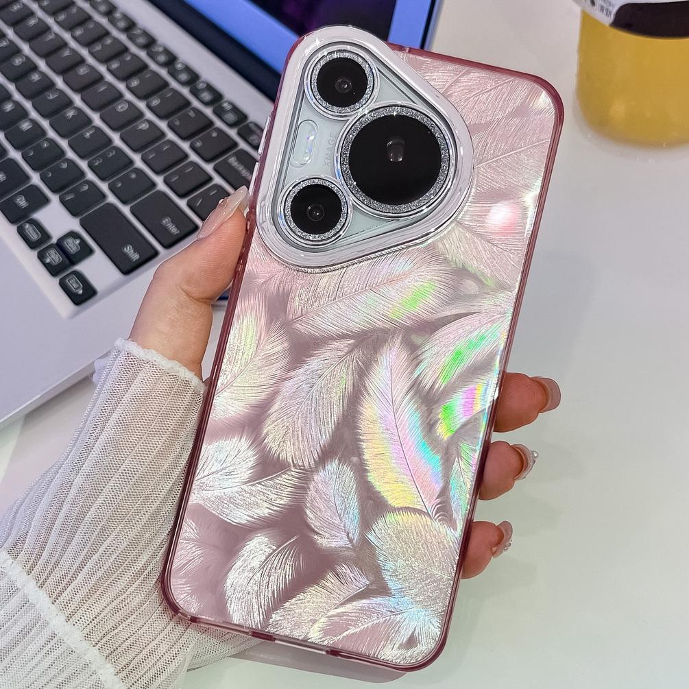 Plating Colorful Shiny Feather Phone Case For Huawei Pura 70 Ultra Pura 70 Pro Pura70 + Mate 60 Pro Mate60 Camera Protect Cover
