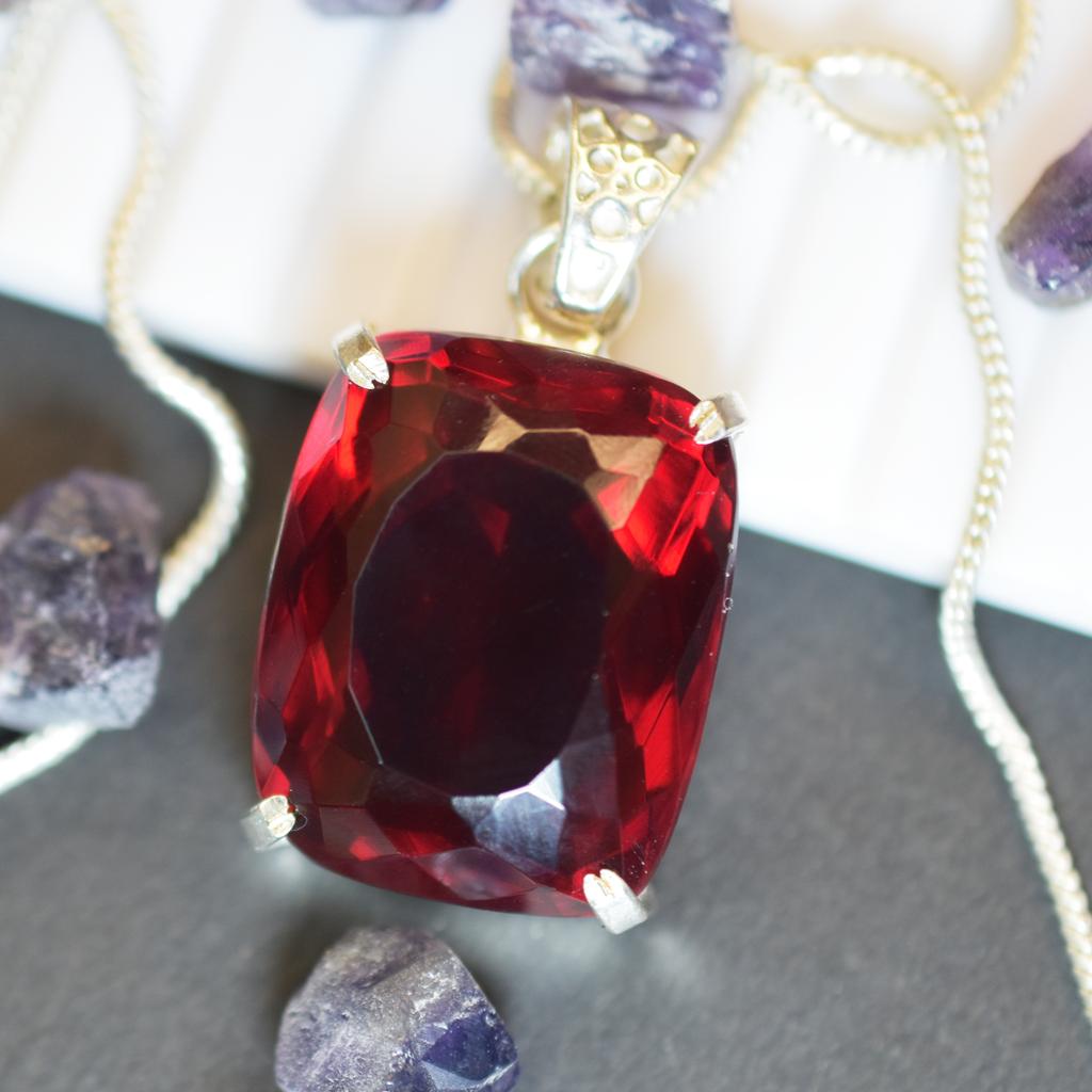 Natural 925 Sterling Silver Red Topaz Pendant Cushion 74.65 Ct Gems Certified My-405-k