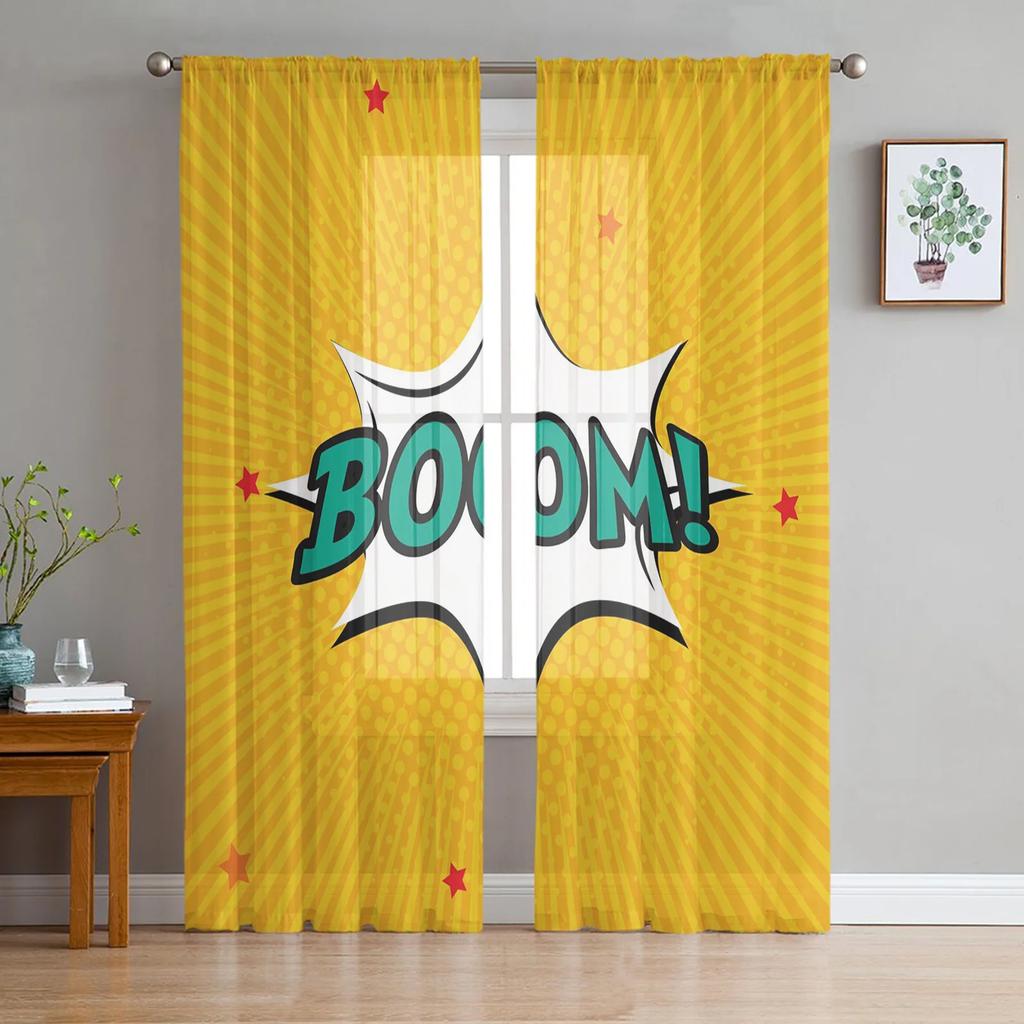 Comic Art Boom Star Voile Curtains Kitchen Living Room Bedroom Decoration Chiffon Tulle Window Treatment Light Filtering Made Of Polyester Area Decor