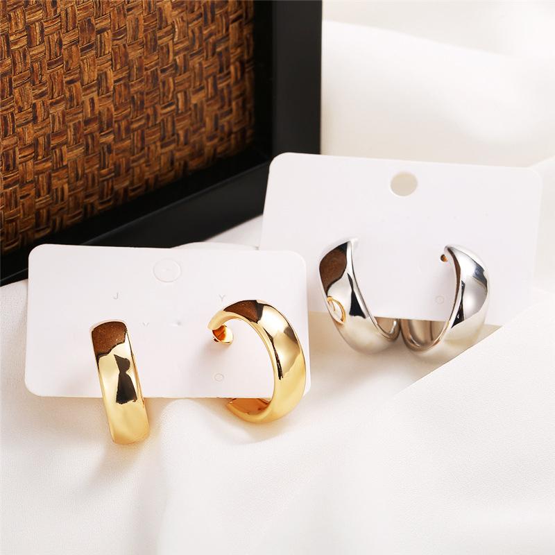 Wide Gold Silver Color Alloy Hoop Earrings For Women Men Rock Street Jewelry Accessories Metal Earring Boucle Femme