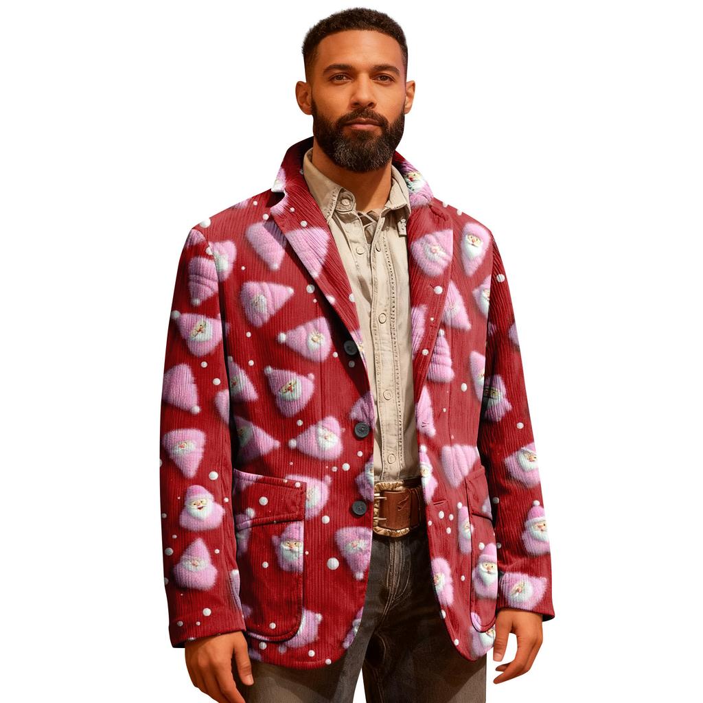 Herren Hässlicher Weihnachten Kord Warmtaschen Anzugjacke Strickjacke Herren Freizeitanzug