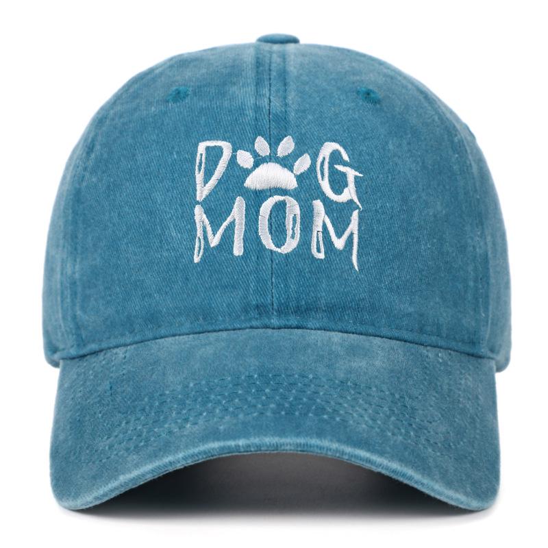 Men's Pure Cotton Distressed Sun Hat with "DOGDADDOGMOM" Embroidery - Large Brim Baseball Cap