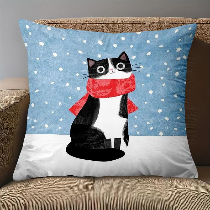 1 Pieces Black and White Cat with Red Scarf Throw Pillow Polyester pillowcase, sofa decorative cushion cov Headboard Pillow