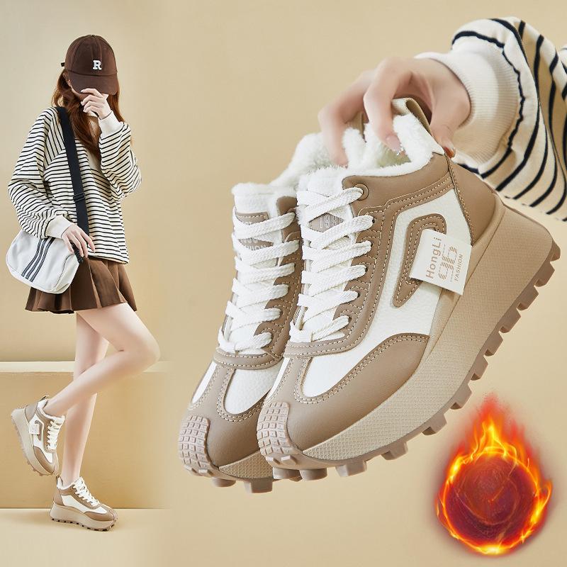 Winter Warm Snow Booties for Women Anti-Slip Lace-Up PU Leather Chunky Platform Ankle Boots Shoes Women's Comfortable Short Boots With Faux Fur Lining