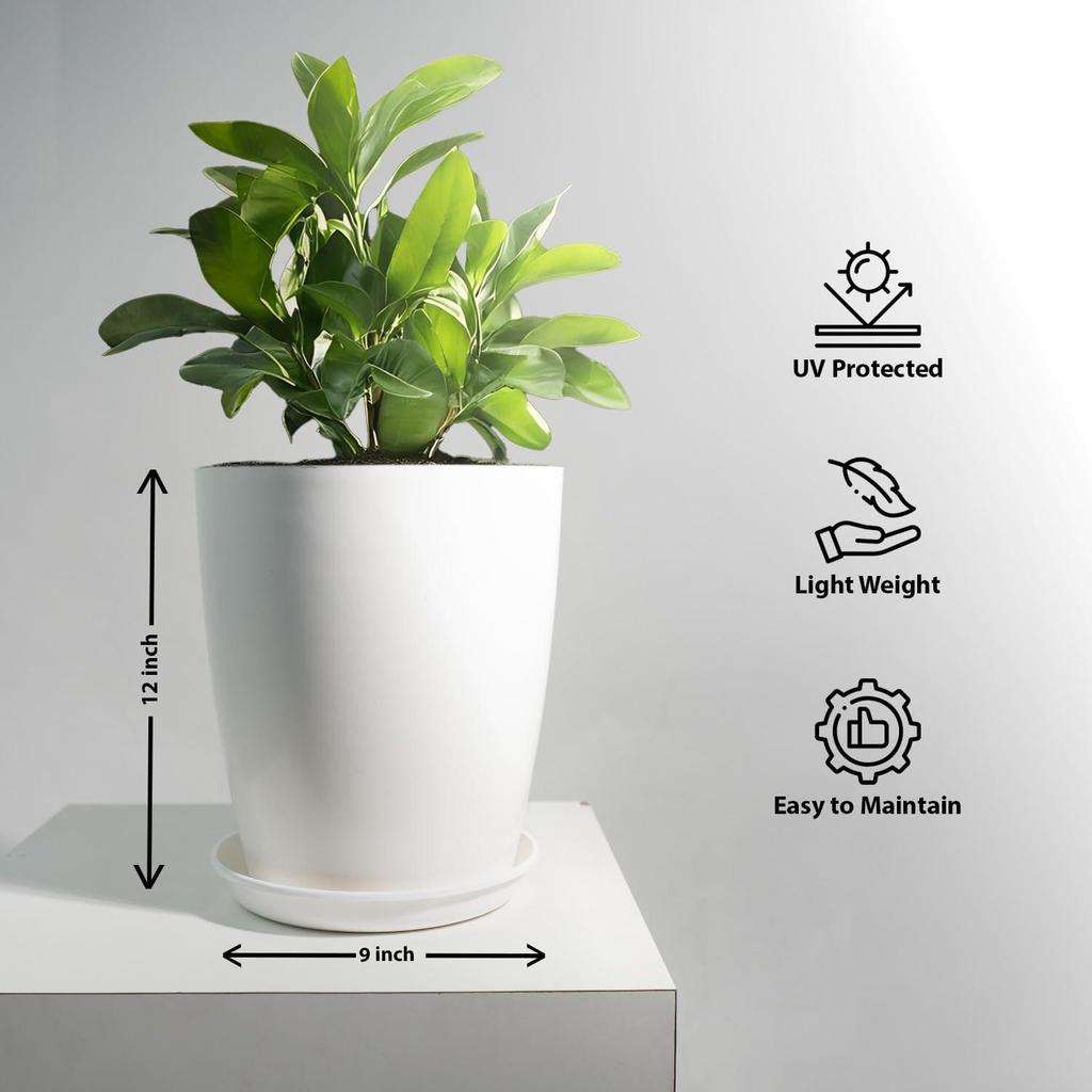 Blossom 12 Inch Solid White Flower Pot| Lightweight & Durable for Indoor/Outdoor | for Big Size Plants/Flower | Flower Pot for Living Room