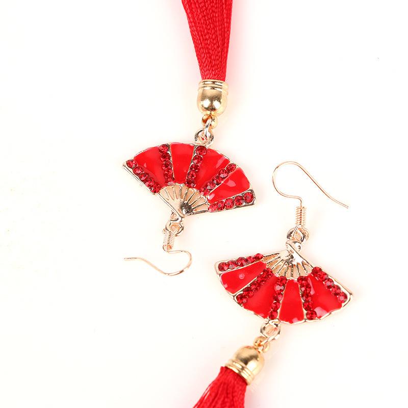Chinese Hanfu Accessories: Retro Long Red Tassel Earrings for Weddings