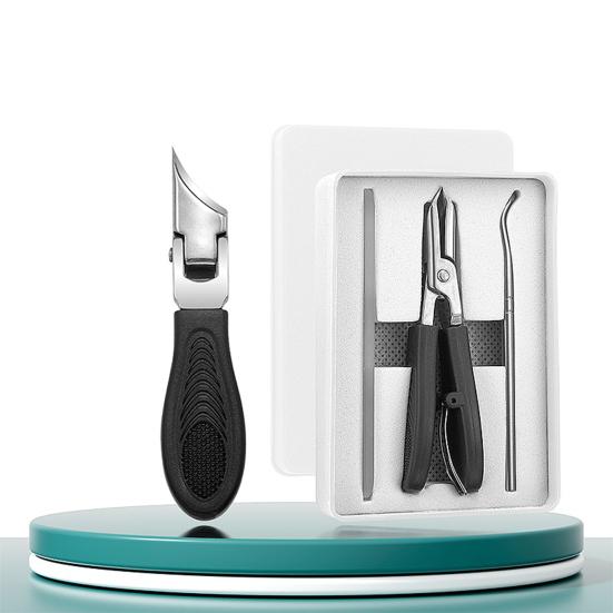 Stainless Steel Nail Clipper Curved Blade Toenail Clippers for Thick Nails 3-Piece Kit with Glass File & Case Ergonomic Non-Slip Grip Nail Clippers