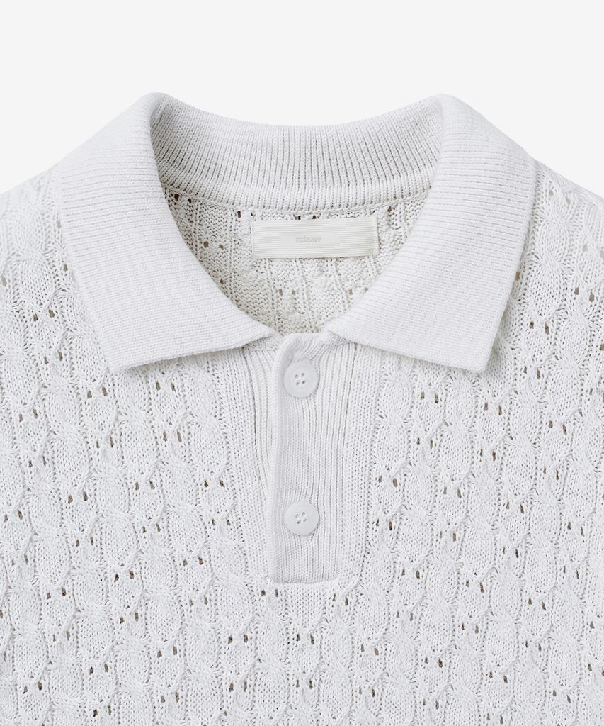 MINAV Strong Cotton Cable Punch Collar Knit [Ivory]