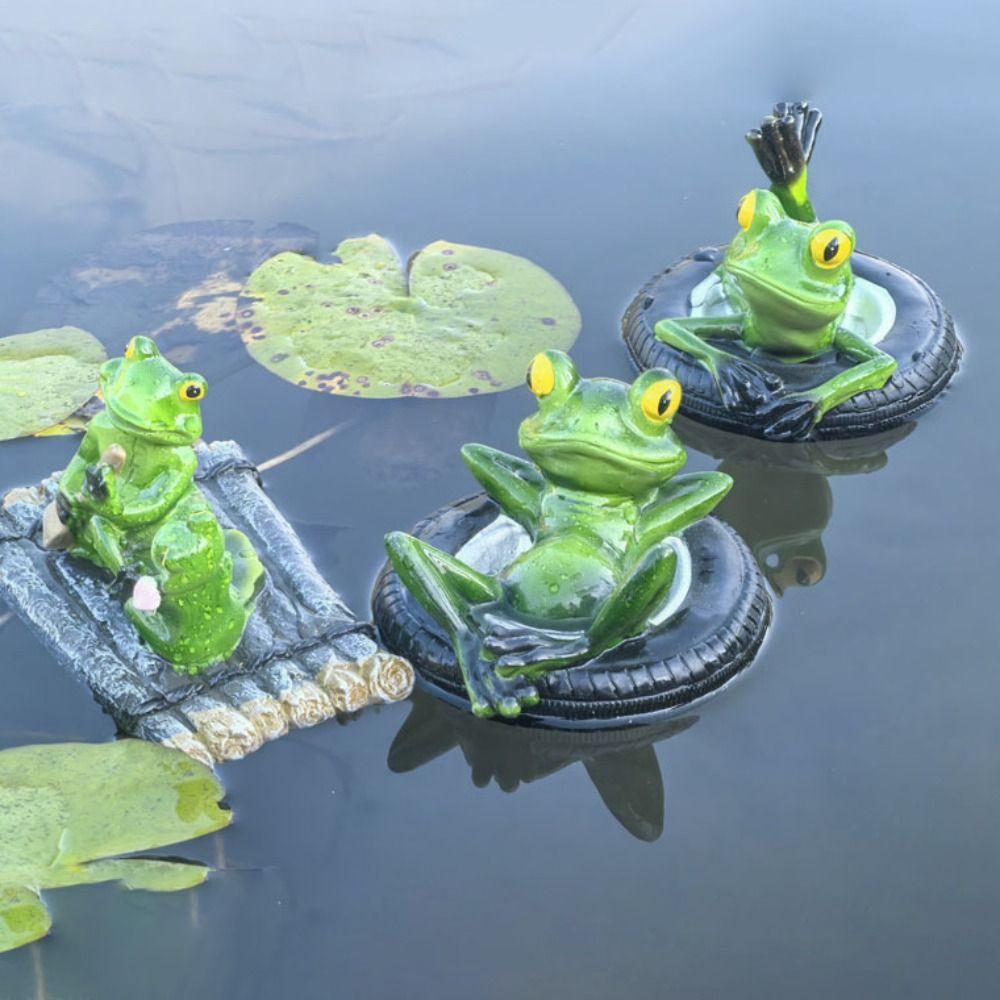 Crafts Resin Frog Statue Cute Cartoon Animal Sculpture Waterproof Floating Pond Ornament Fish Pond