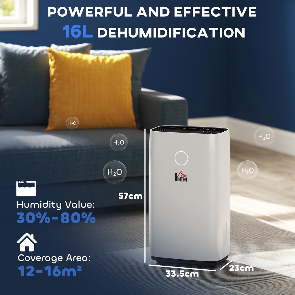 16L/Day Portable Dehumidifier for Home, with LED Screen, Sleep Mode, 24H Timer, 4L Water Tank