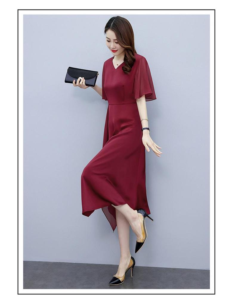 2023 Summer Chiffon Splice Slim Fit Mid-Length Dress