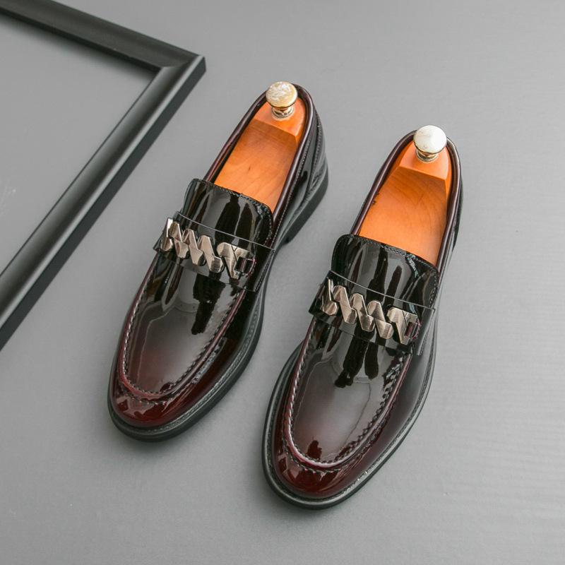 

Hairstylist thick heel big head leather shoes glossy trendy patent leather loafers men s foot casual new platform shoes 46