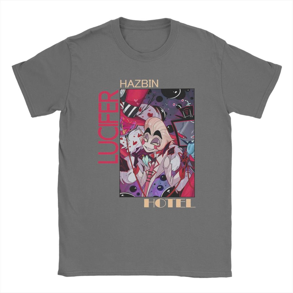 Men's Hazbins Hotels Lucifer Anime T Shirt  Pure Cotton Tops Funny Short Sleeve Crewneck Tee Shirt New Arrival T-Shirts