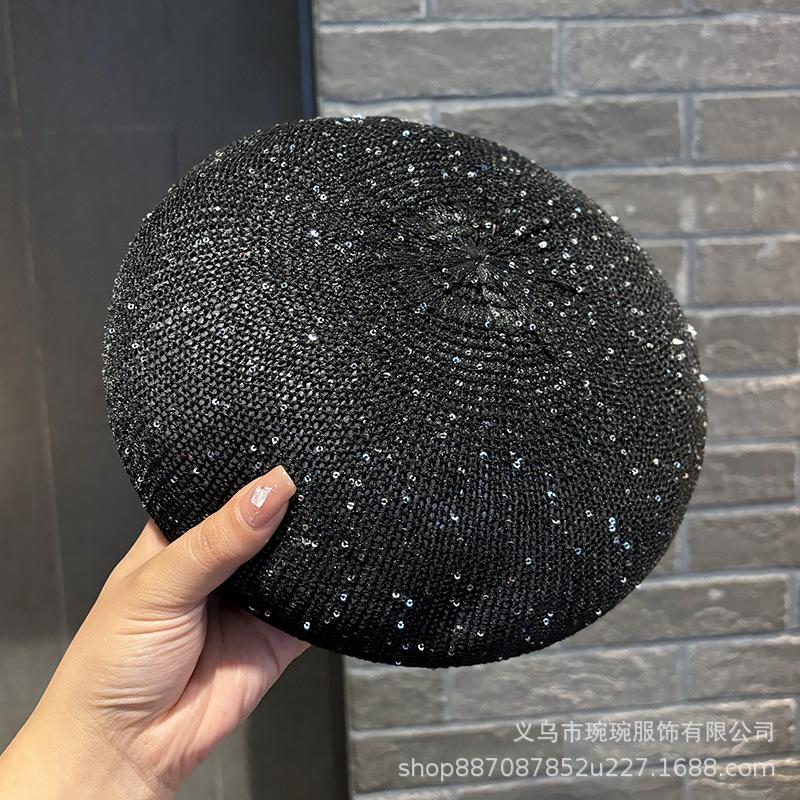 New hollow beret children's summer thin breathable sequined bud hat versatile face small painter hat