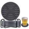 6 Teile/satz Silikon-trinkuntersetzer Mit Metallhalter Ständer Rutschfeste Getränke-kaffeetasse Runde Tassenmatte Glasgreifer Pads Geschirr