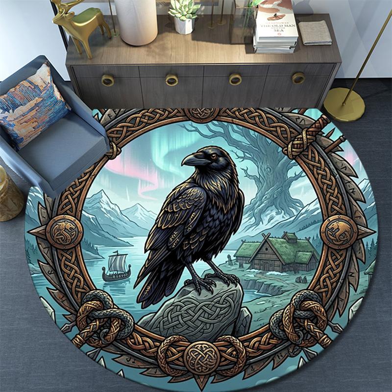 Raven Norse Landscape Round Area Rug Under Office Chairs Bedroom Living Room Home Decor