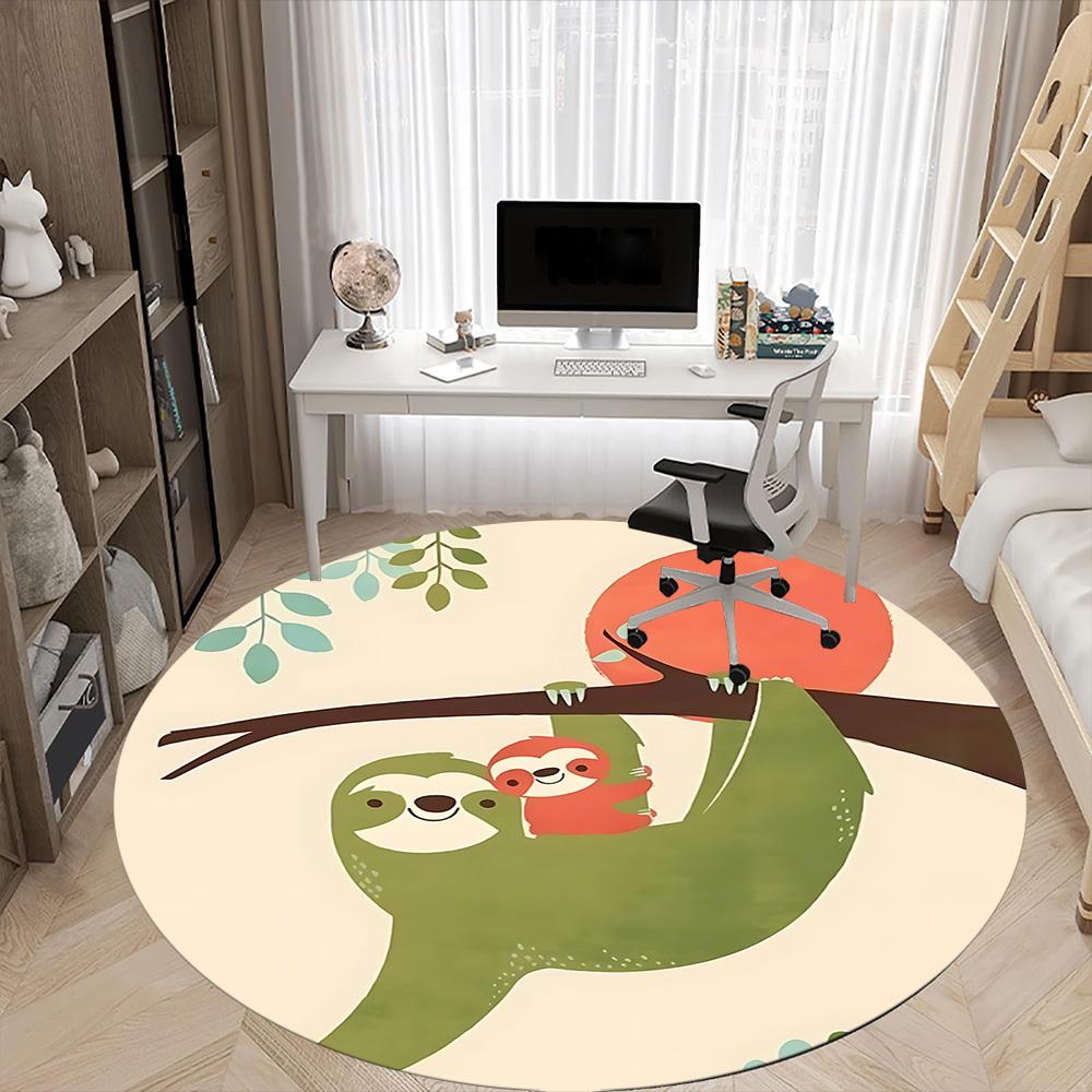 1pc Sloth Family Office Round Area Rug, Indoor Mat Suitable ForOffice, Under Office Chairs Bedroom Living Room Home Decor, D100