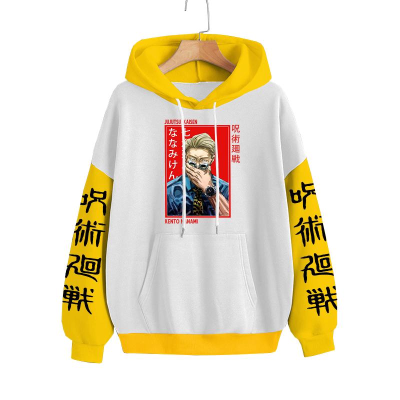 

Толстовки с капюшоном в стиле аниме Jujutsu Kaisen Nanami Kento Harajuku Sudaderas, осенние негабаритные толстовки с героями мультфильмов в стиле хип-хоп для женщин и мужчин, модные уличные толстовки 4XL жёлтый
