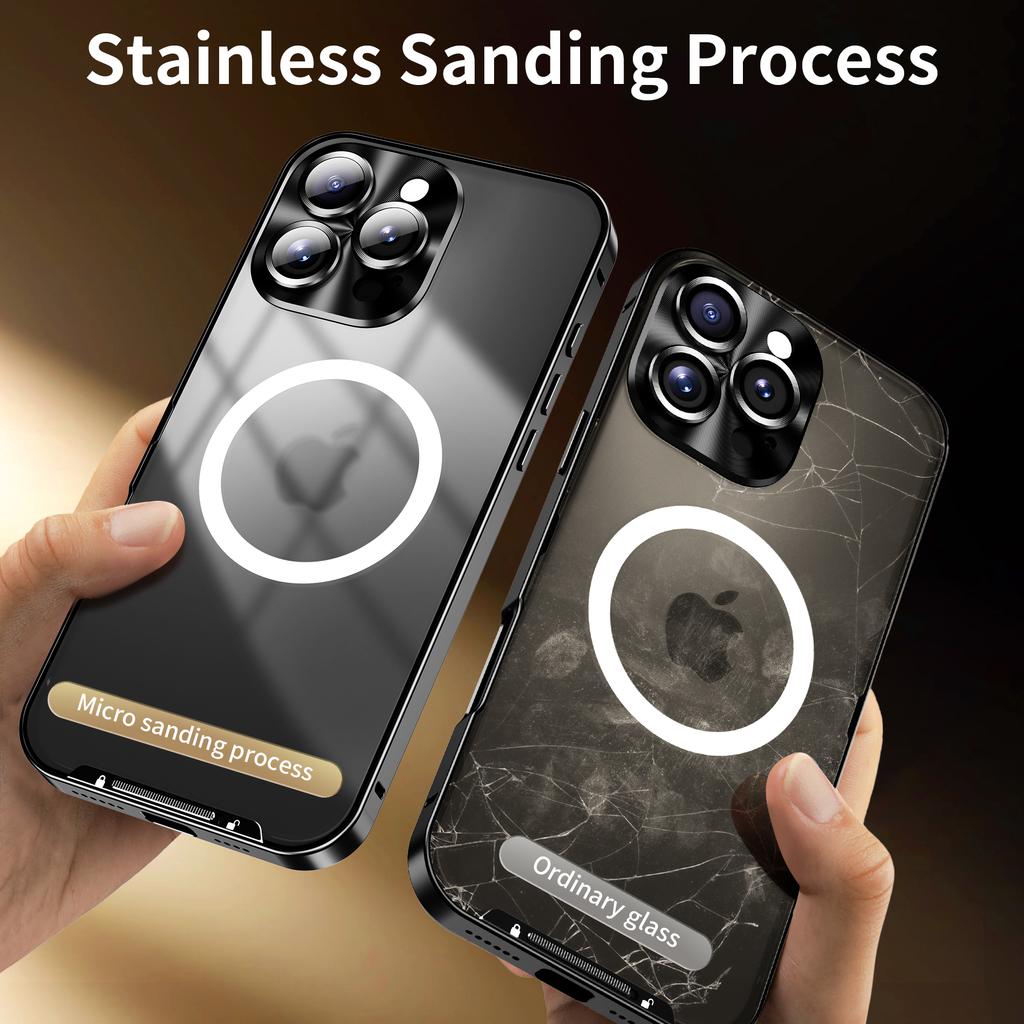 For iPhone 16 Pro Max Case Compatible with MagSafe Metal Frame Matte Phone Cover