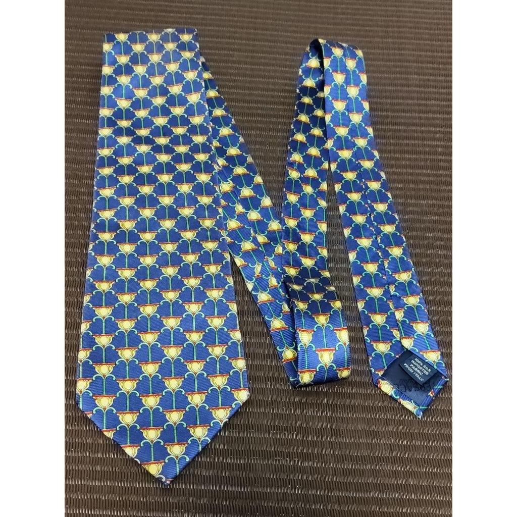 Used VERSACE Blue All Over Pattern Silk Tie Floral Pattern