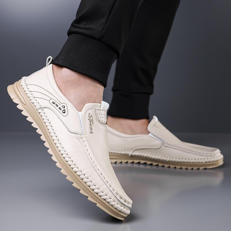 New Style Business Casual Leather Shoes with Soft Cowhide Soles - One-piece Slip-on Casual Dad Shoes Lightweight Men's Shoes