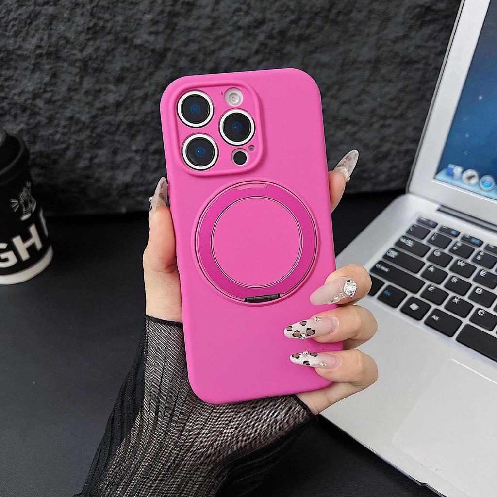 iPhone 16 PRO Liquid Silicone Case with 360° Rotating Stand & Magnetic Anti-Drop Protection for Apple 15