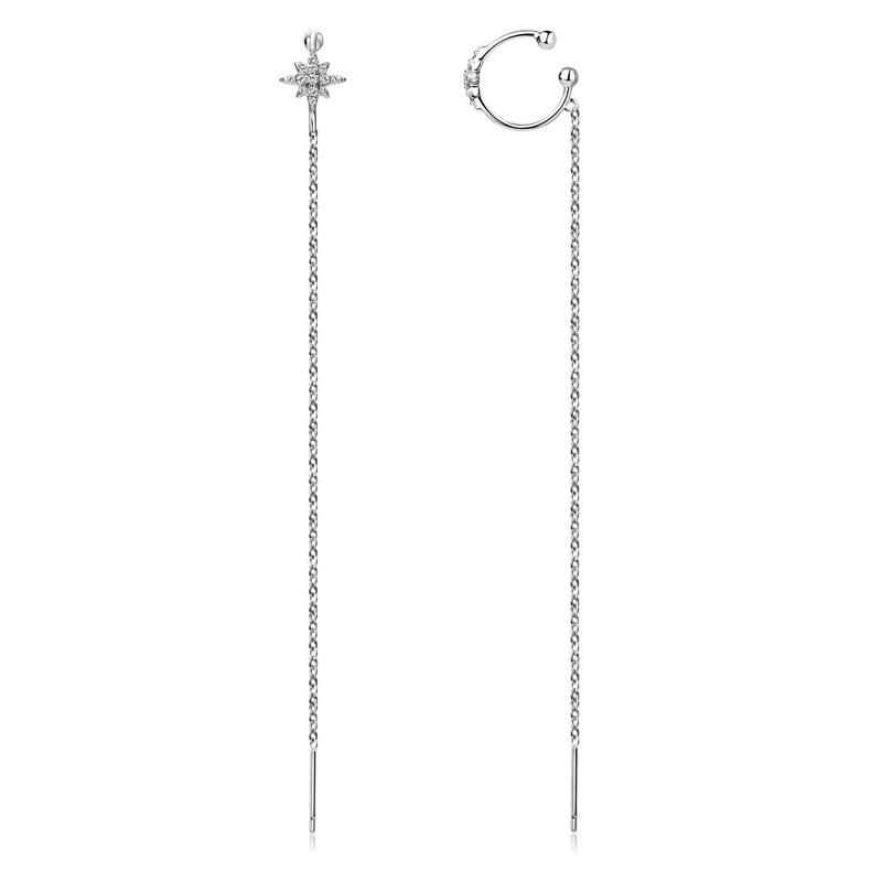 Silvere Glam A Versatile And High-end Moissanite Ear Bone Clip With A Women's Octagonal Star Tassel One-piece Sterling Silver Earring Stud