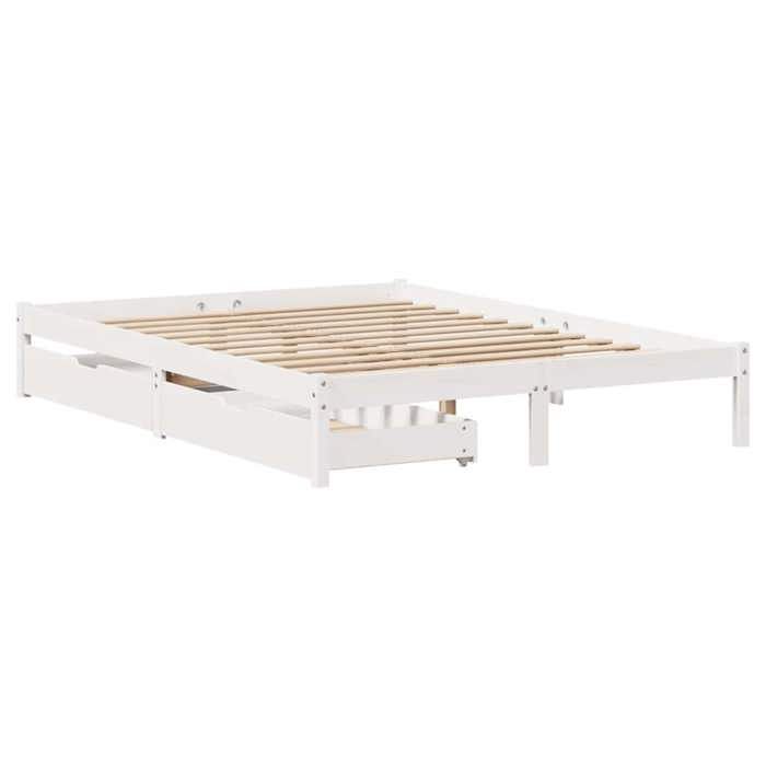 VidaXL Bed Frame with Drawers White 120x200 Cm Solid Pine Wood, Slatted Base, Double Bed Frame, Wooden Bed Frame 3301435