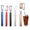 Reusable Telescopic Straw Stainless Steel Metal Straw With Cleaning Brush Portable Drinking Straw Set For Travel With Case