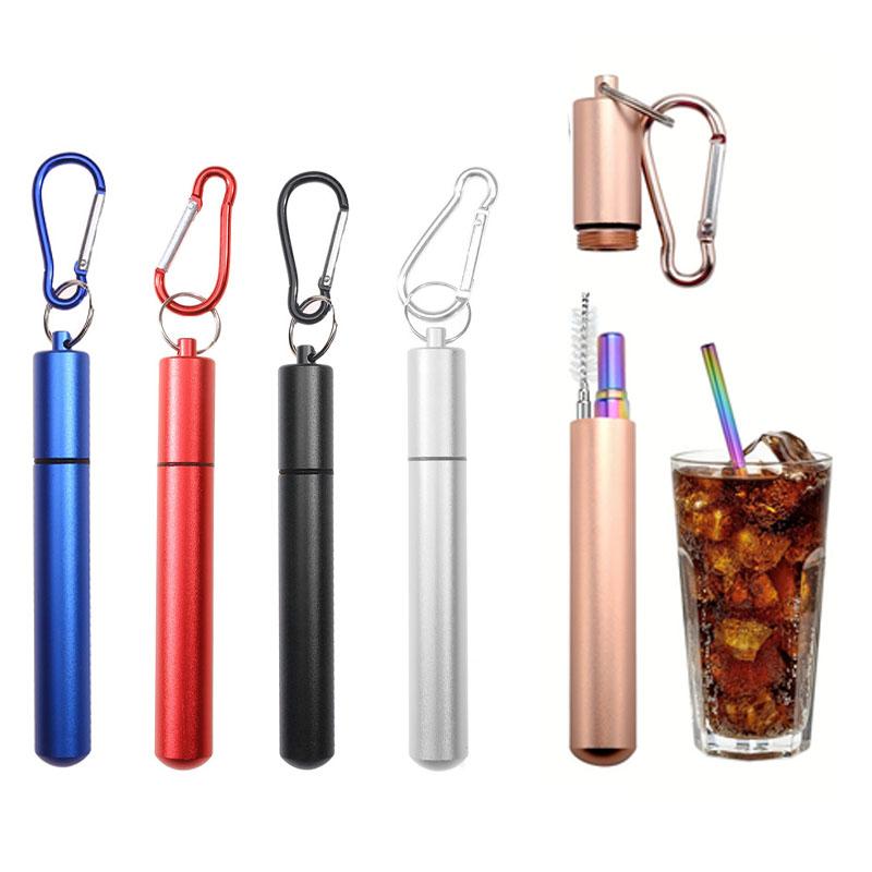 Reusable Telescopic Straw Stainless Steel Metal Straw With Cleaning Brush Portable Drinking Straw Set For Travel With Case