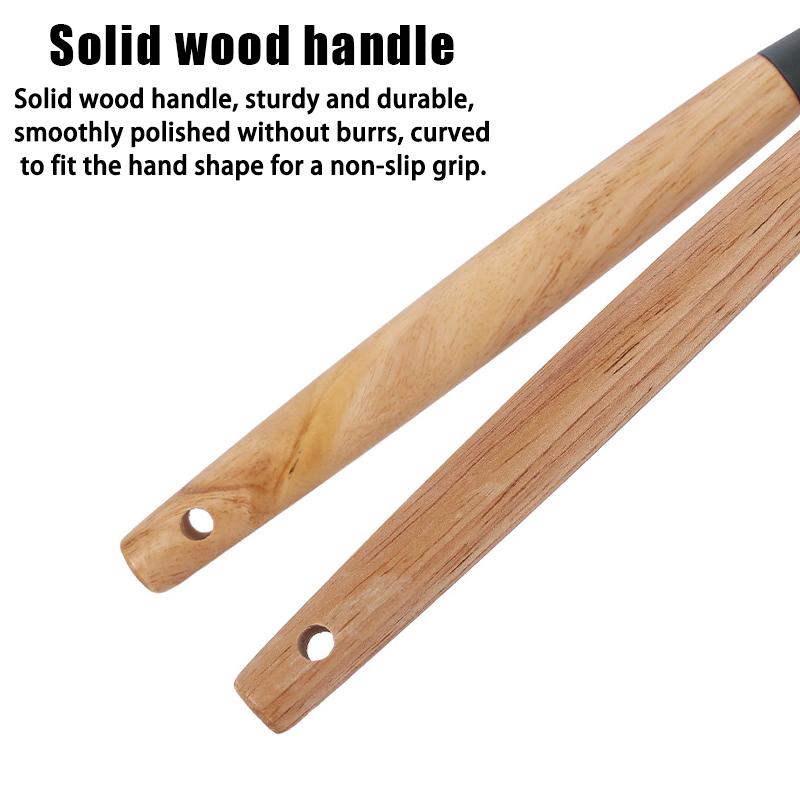 Conjunto de 12 Utensílios de Cozinha com Cabo de Madeira, Silicone Resistente ao Calor, Anti-riscos e Livre de BPA