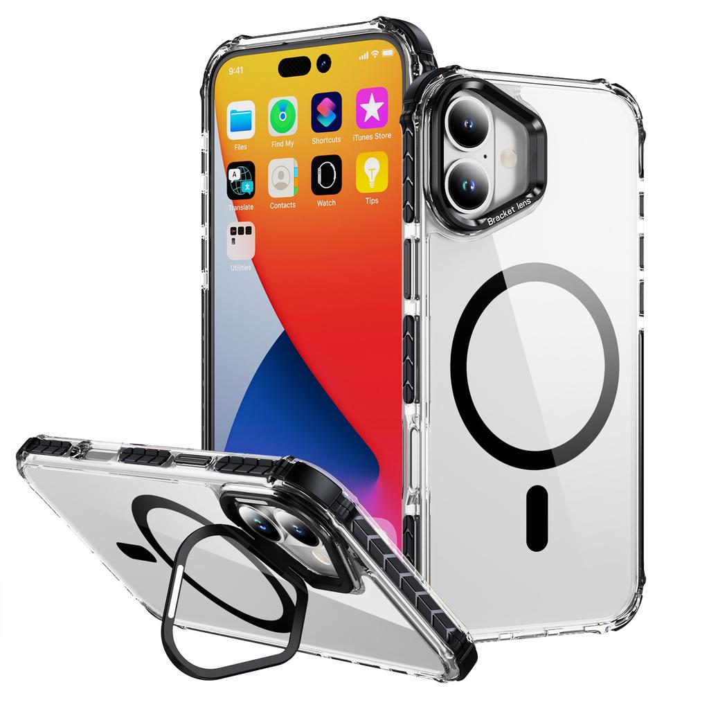 For iPhone 17 Clear Phone Case with Lens Kickstand Cover Compatible with MagSafe