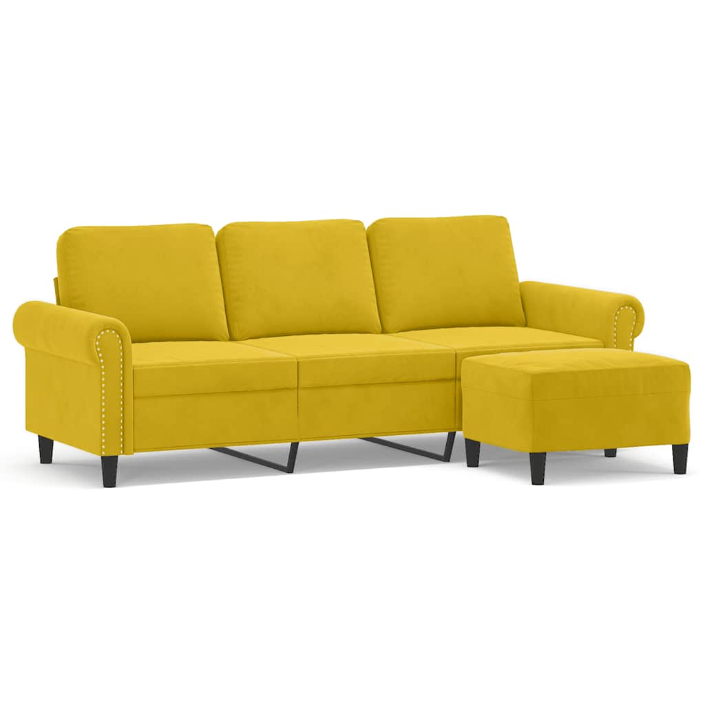 3 Seater Sofa with Footstool Yellow 180 cm Velvet